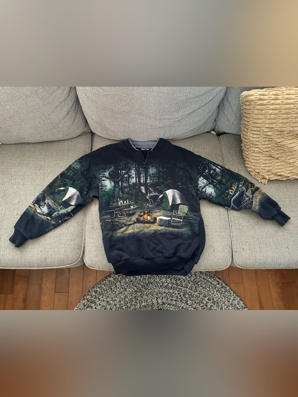 Black Outdoor Camping Graphic Crewneck Sweatshirt